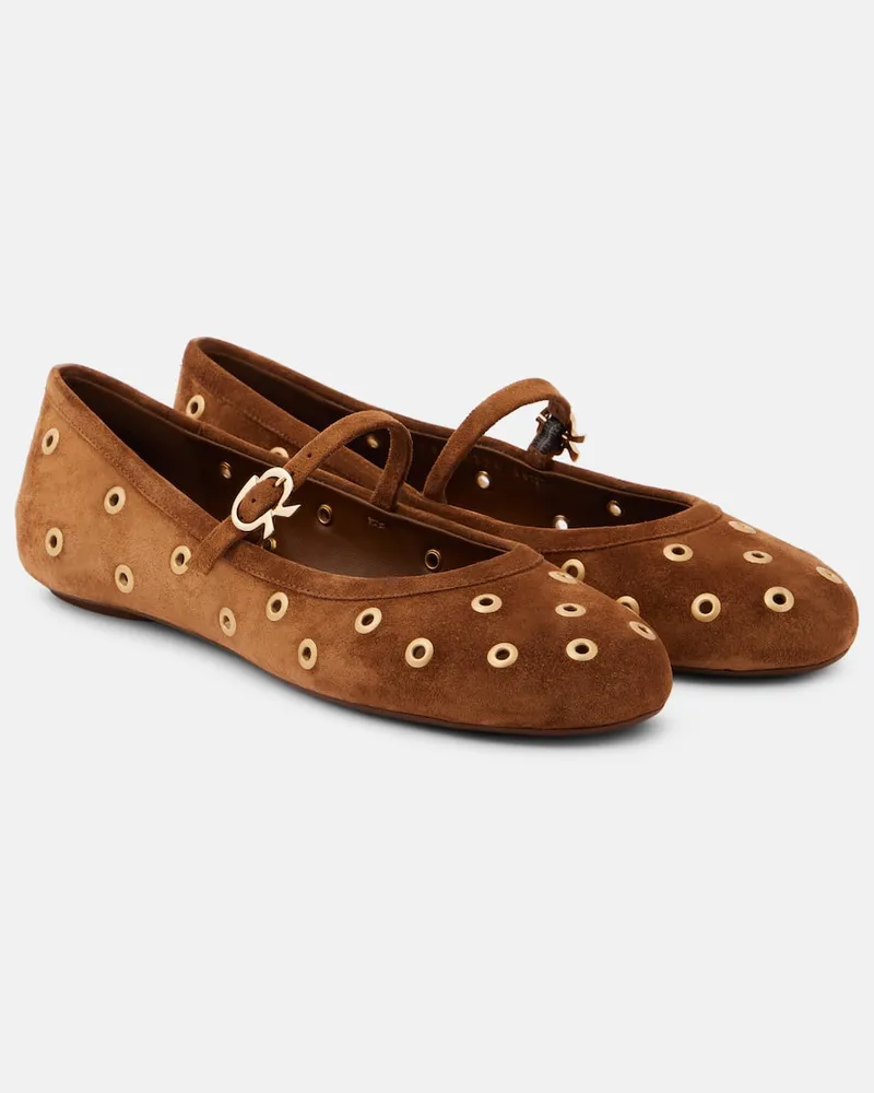 Gianvito Rossi Ballerine Mary Jane in suede con borchie Beige