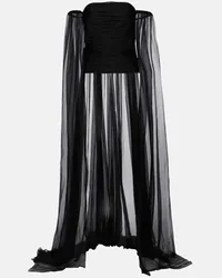 Valentino Garavani Top in chiffon di seta con scollo bardot Nero