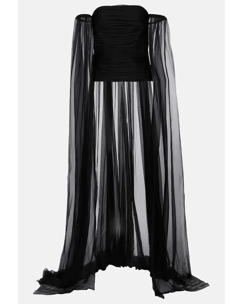 Valentino Garavani Top in chiffon di seta con scollo bardot Nero