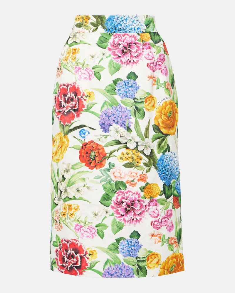 Dolce & Gabbana Gonna a tubino in broccato di cotone Bianco
