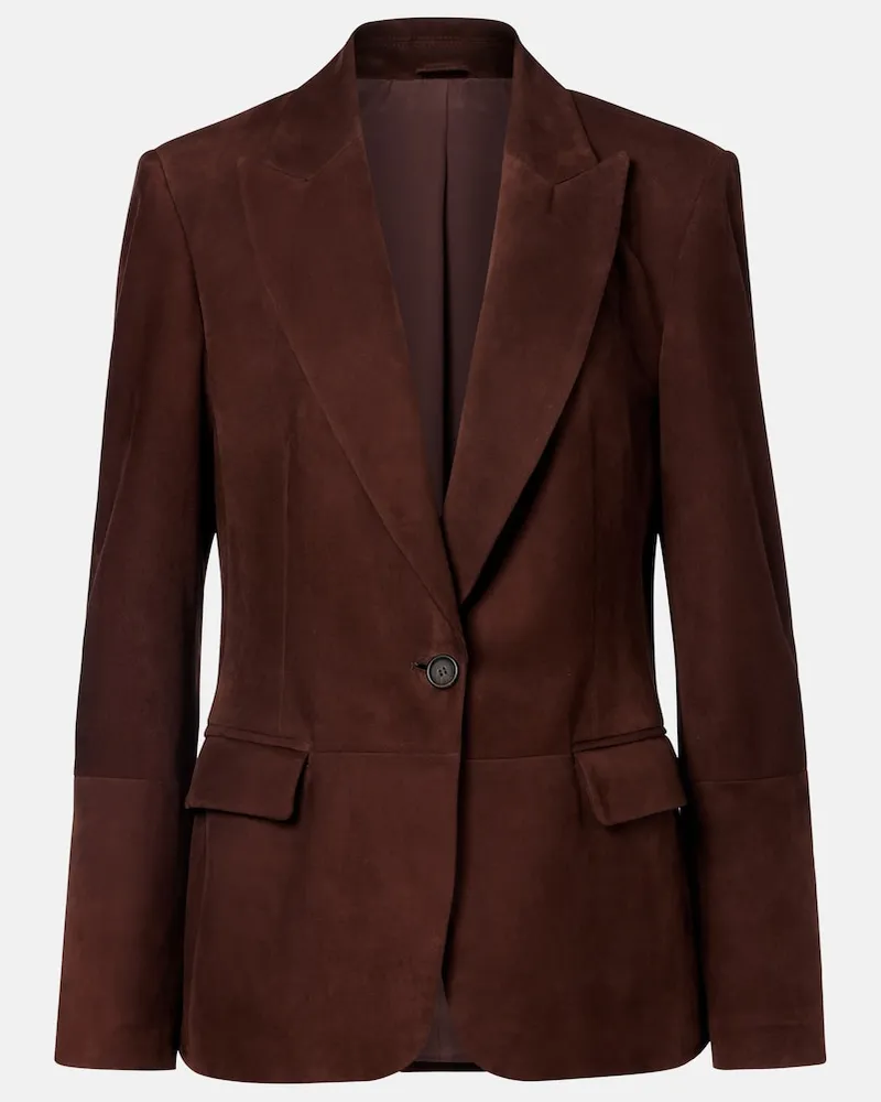 Brunello Cucinelli Blazer in suede con monili Marrone