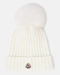 Moncler Berretto in lana con pelliccia sintetica Bianco