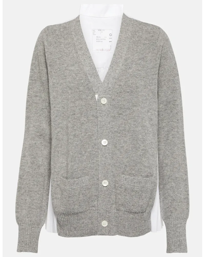 Sacai Cardigan in cotone a pieghe Grigio
