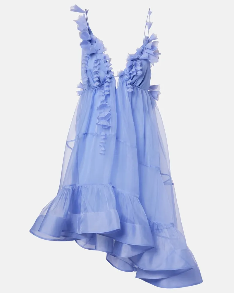 Zimmermann Miniabito asimmetrico Como in seta con applicazioni floreali Blu