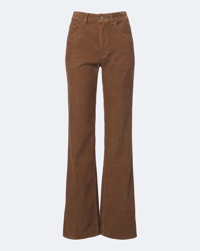 Saint Laurent Pantaloni flared 70's in velluto di cotone a coste Marrone
