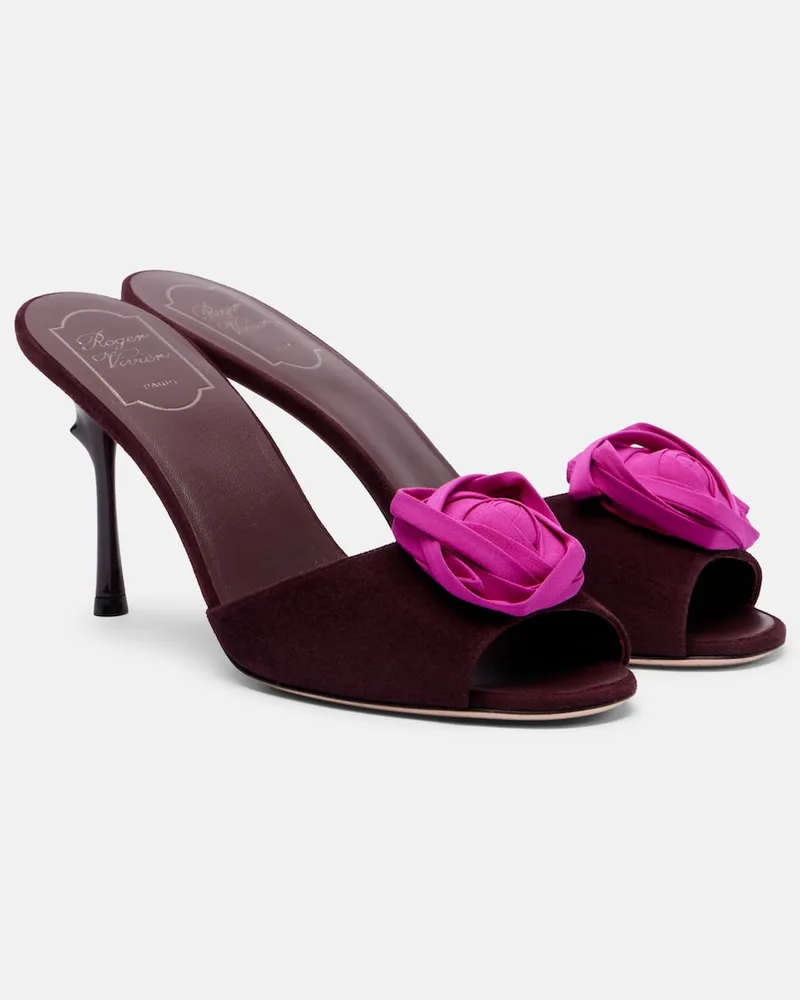 Roger Vivier Mules Epine Rose in suede Borgogna