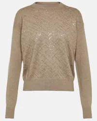 Brunello Cucinelli Pullover in lana, cashmere e seta con paillettes Marrone