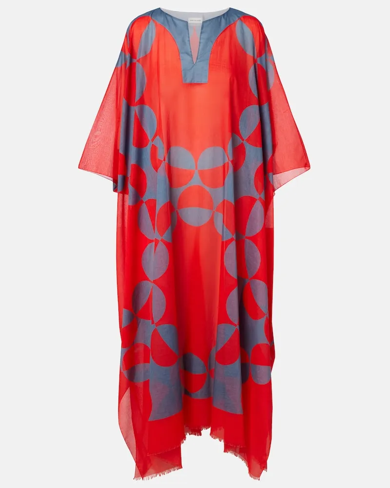 Dries van Noten Caftano in cotone con stampa Rosso