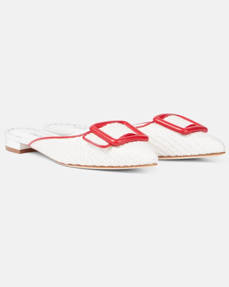 Manolo Blahnik Mules Maysale in rafia e pelle Bianco