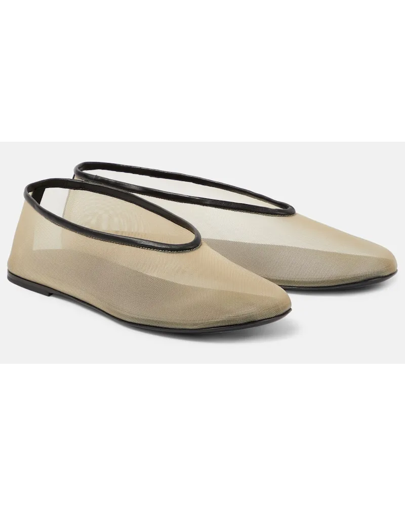 KHAITE Ballerine Marcy in mesh con pelle Beige