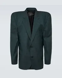 Balenciaga Blazer Boxy in lana a quadri Verde