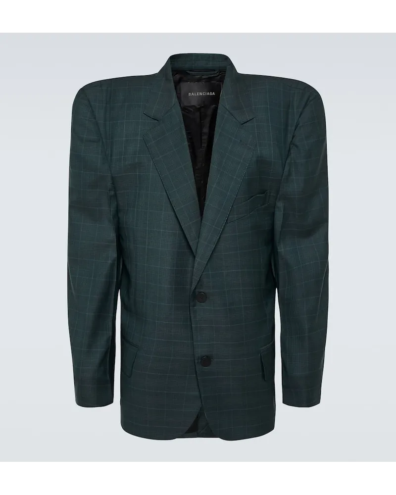Balenciaga Blazer Boxy in lana a quadri Verde