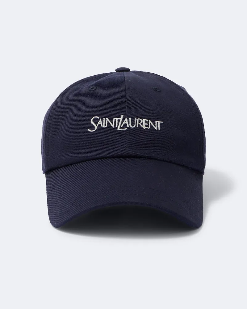 Saint Laurent Cappello da baseball in cotone con logo Blu