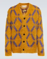 Marni Cardigan in misto mohair con intarsi Giallo