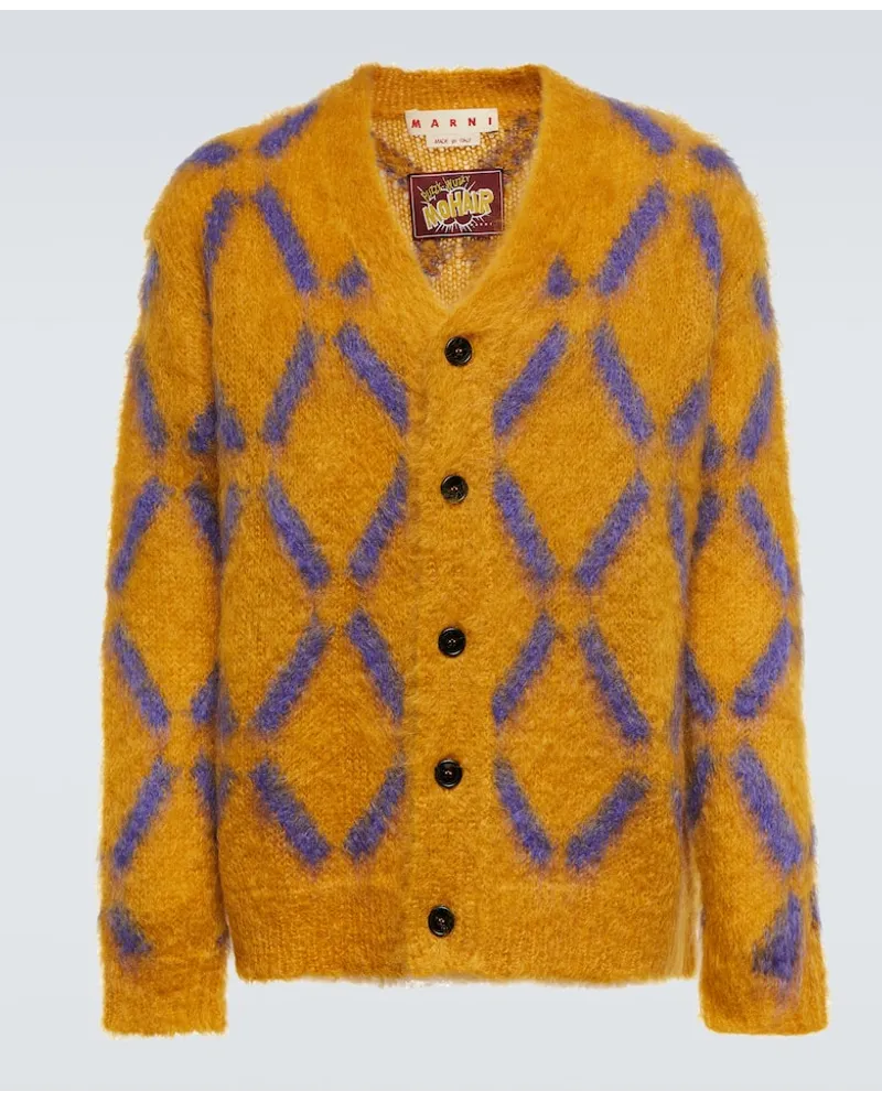 Marni Cardigan in misto mohair con intarsi Giallo