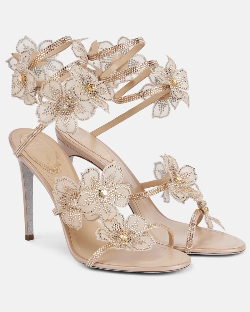 René Caovilla Sandali in raso Peach Flower Beige