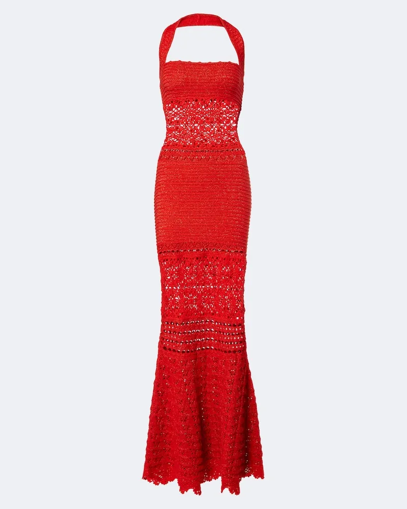 Retrofête Retrofête Abito lungo Peggie in misto cotone crochet Rosso