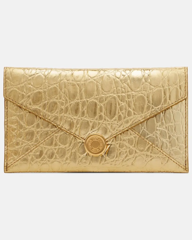 Dries van Noten Clutch in pelle metallizzata goffrata Oro
