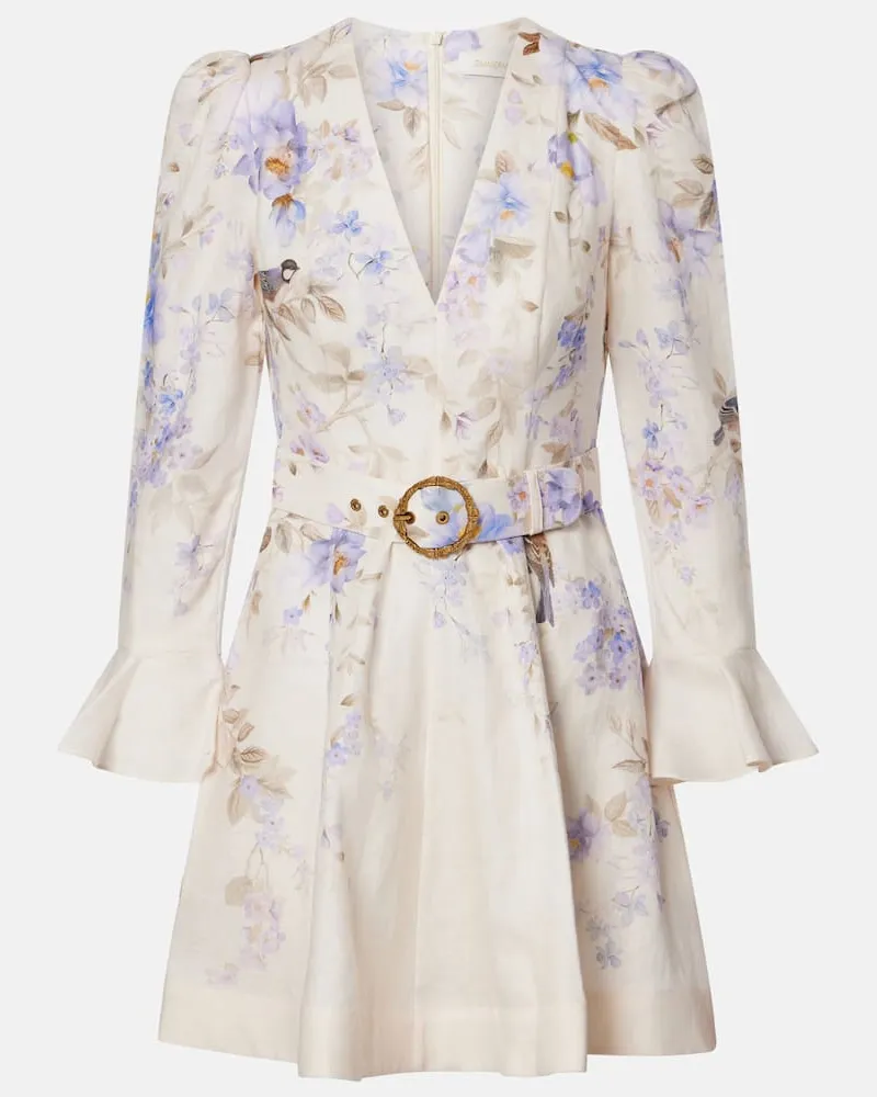 Zimmermann Abito corto Luna in lino con stampa floreale Bianco