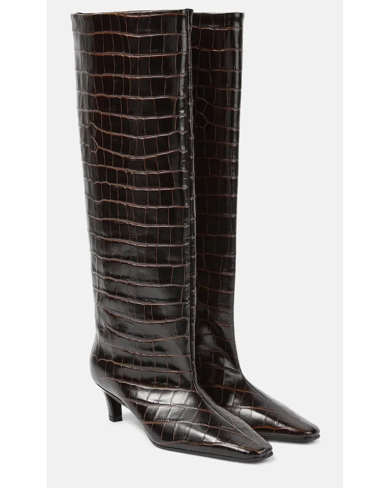Totême Stivali Wide Shaft in pelle stampata Marrone