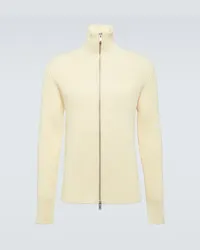 Jil Sander Cardigan in lana a coste con zip Bianco