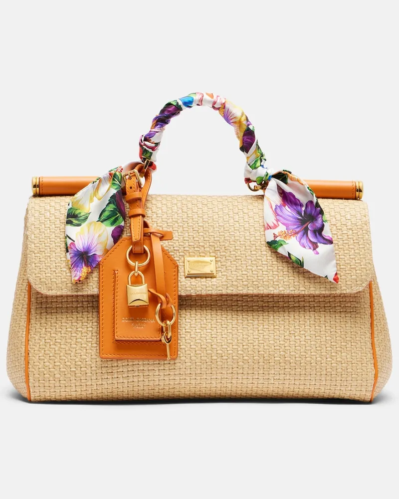 Dolce & Gabbana Borsa a spalla Sicily Small in rafia Beige