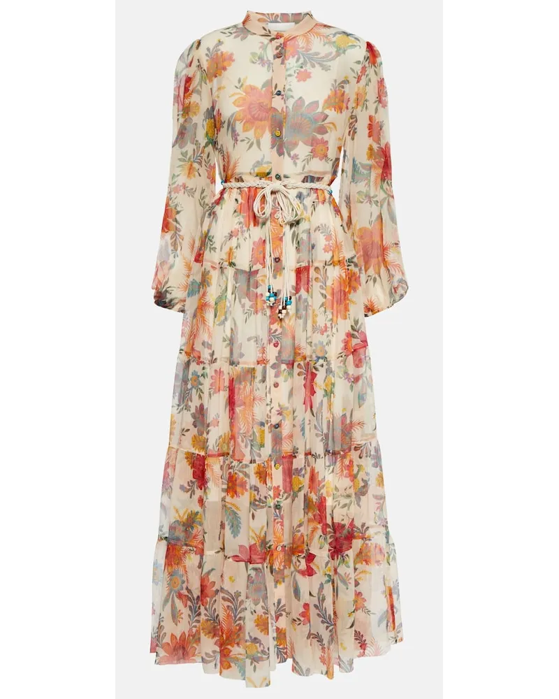 Zimmermann Abito lungo Ginger con stampa floreale Beige
