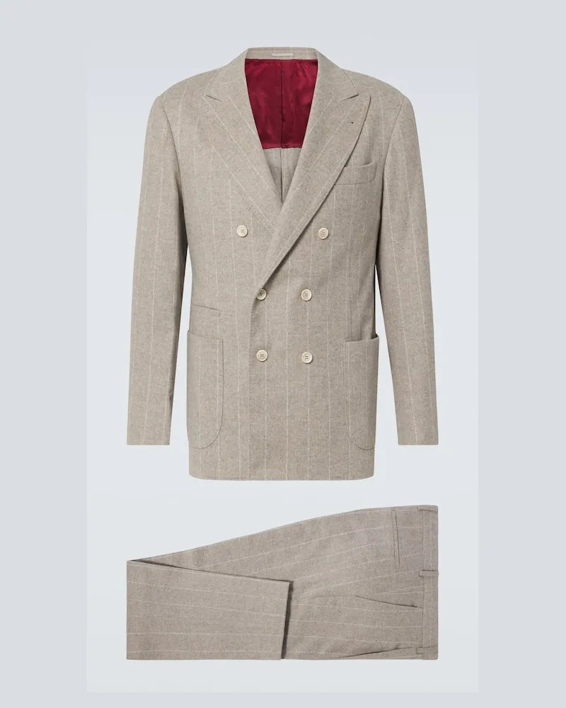 Brunello Cucinelli Abito in lana e cashmere a righe Grigio