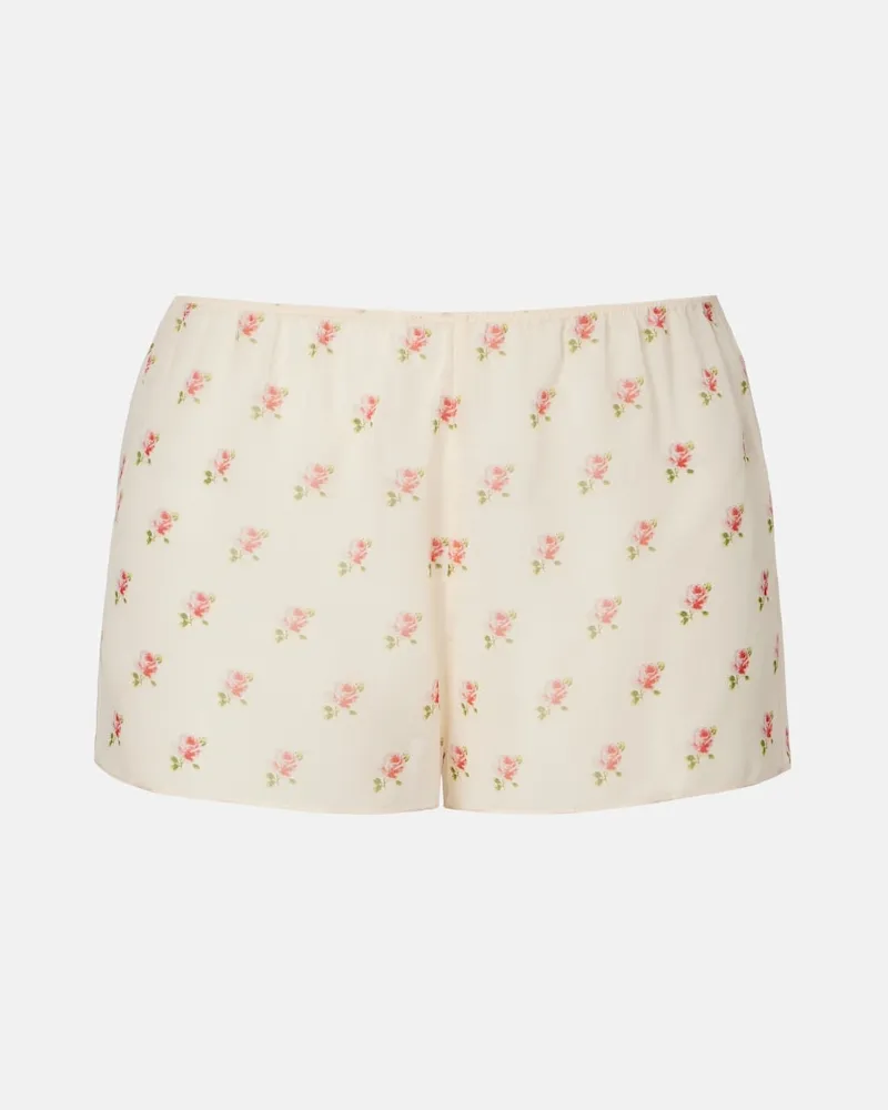 KHAITE Shorts Tilly in organza di seta con stampa floreale Bianco