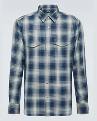 Tom Ford Camicia Western in cotone a quadri Blu