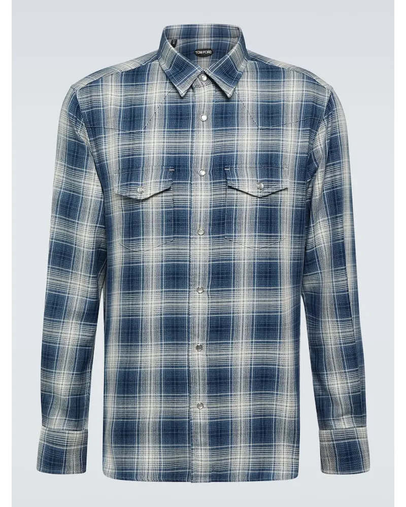 Tom Ford Camicia Western in cotone a quadri Blu