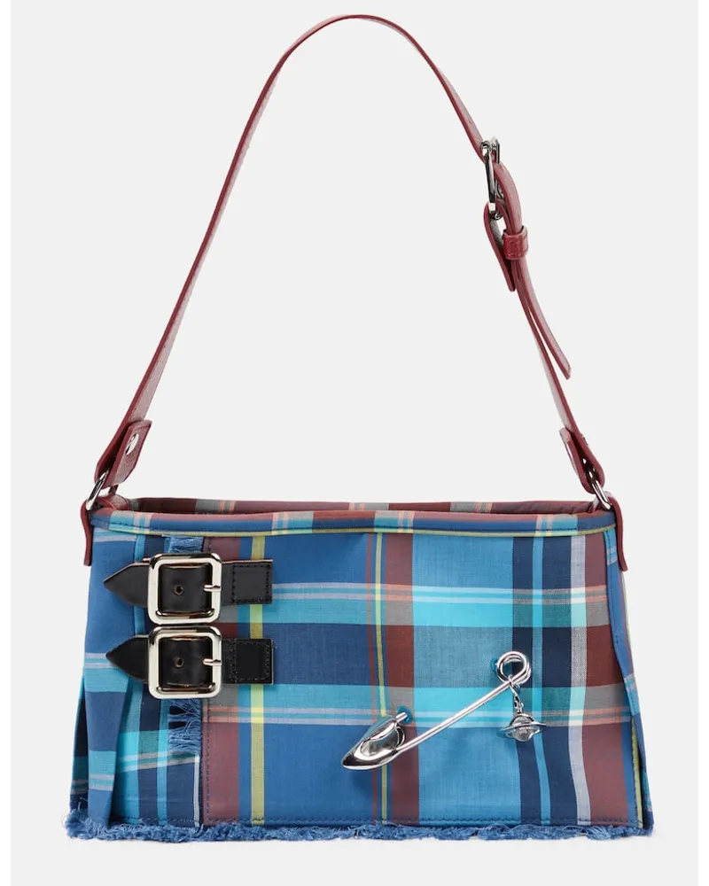 Vivienne Westwood Borsa a spalla Heather in canvas tartan Blu