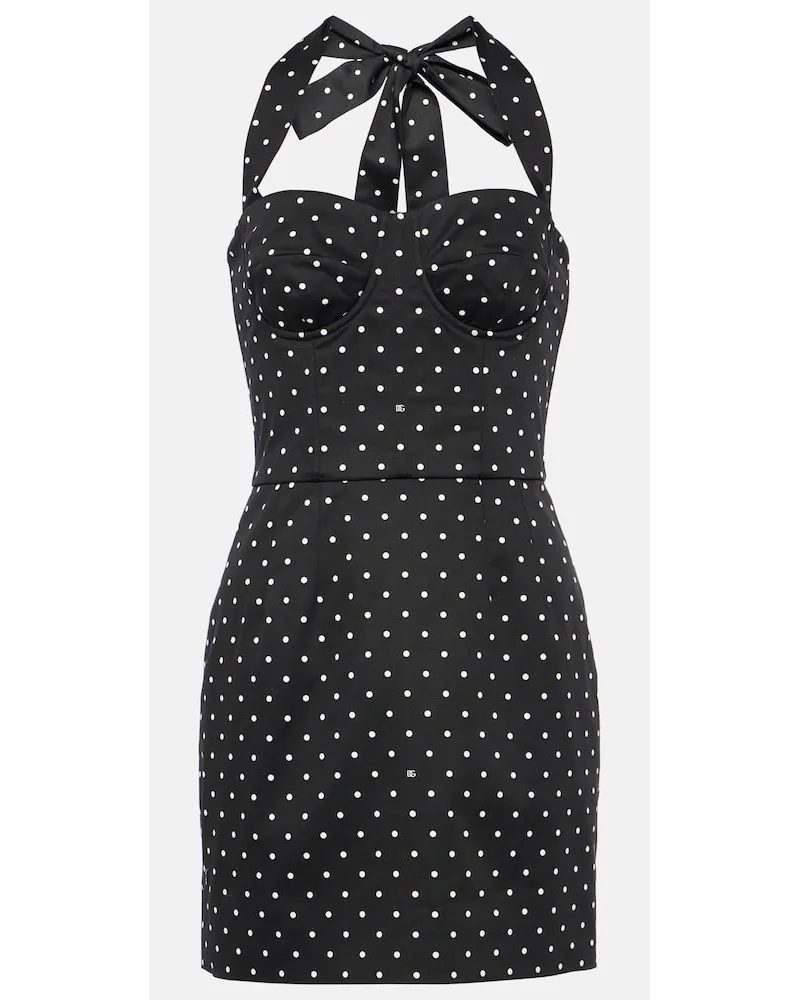 Dolce & Gabbana Abito bustier in drill di misto cotone a pois Nero
