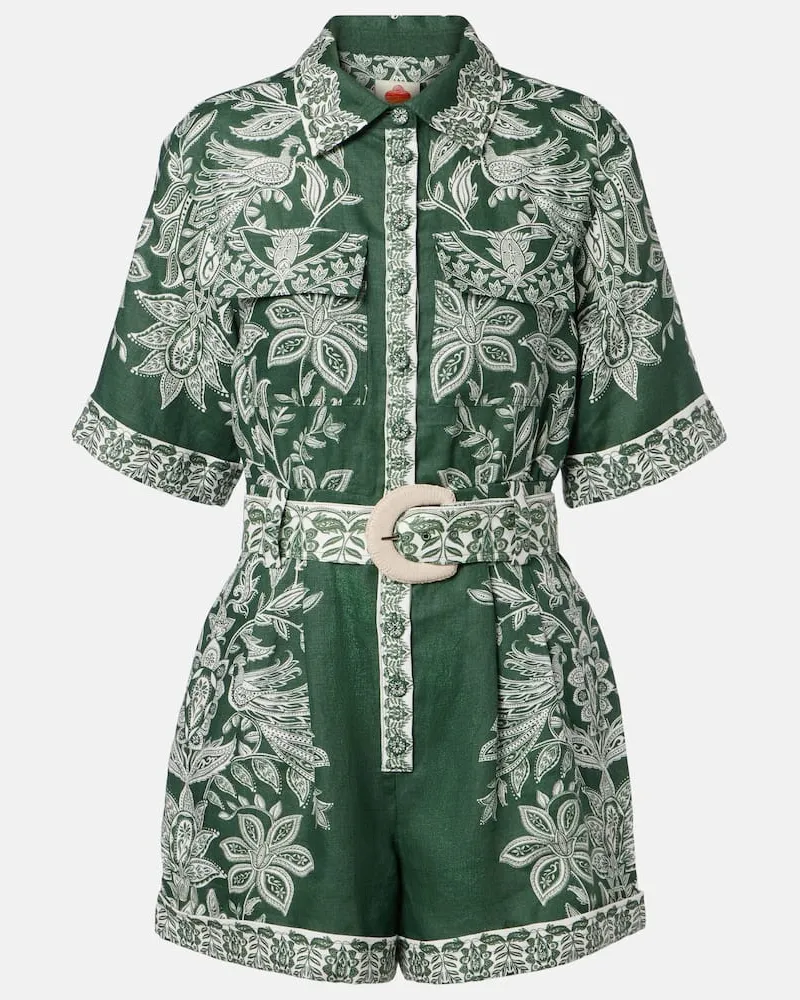 FARM Rio Jumpsuit corta Miranda in lino con stampa Verde