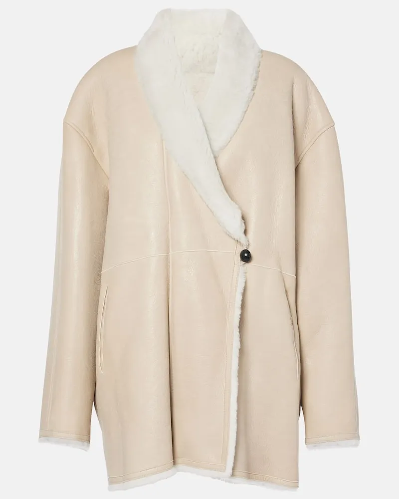 Isabel Marant Cappotto Elanore in pelle con shearling Beige