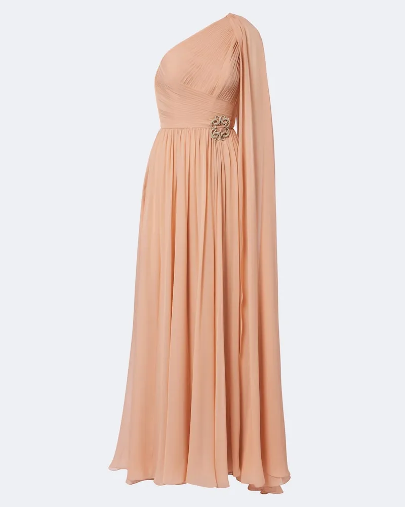 Elie Saab Abito lungo monospalla in seta plissé Rosa