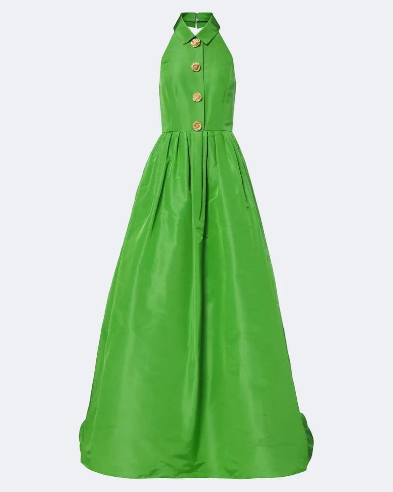Carolina Herrera New York Abito lungo in seta plissé Verde