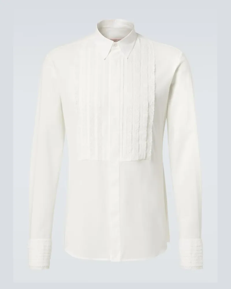 Valentino Garavani Camicia da smoking in mussola di cotone con pizzo Bianco