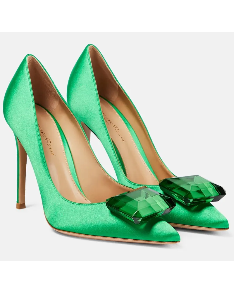 Gianvito Rossi Pumps in raso con decorazione Verde