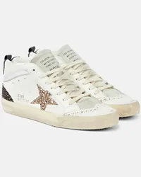 Golden Goose Sneakers Mid Star in pelle con glitter Bianco