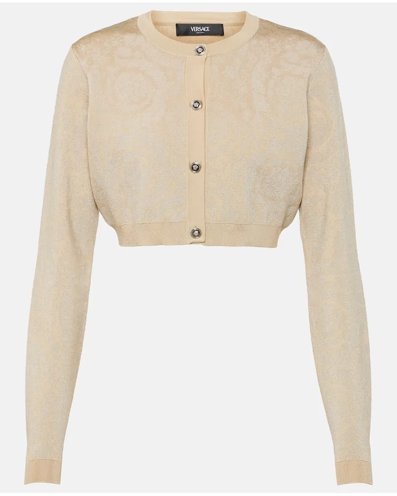 Versace Cardigan cropped Barocco con lamÃ Beige