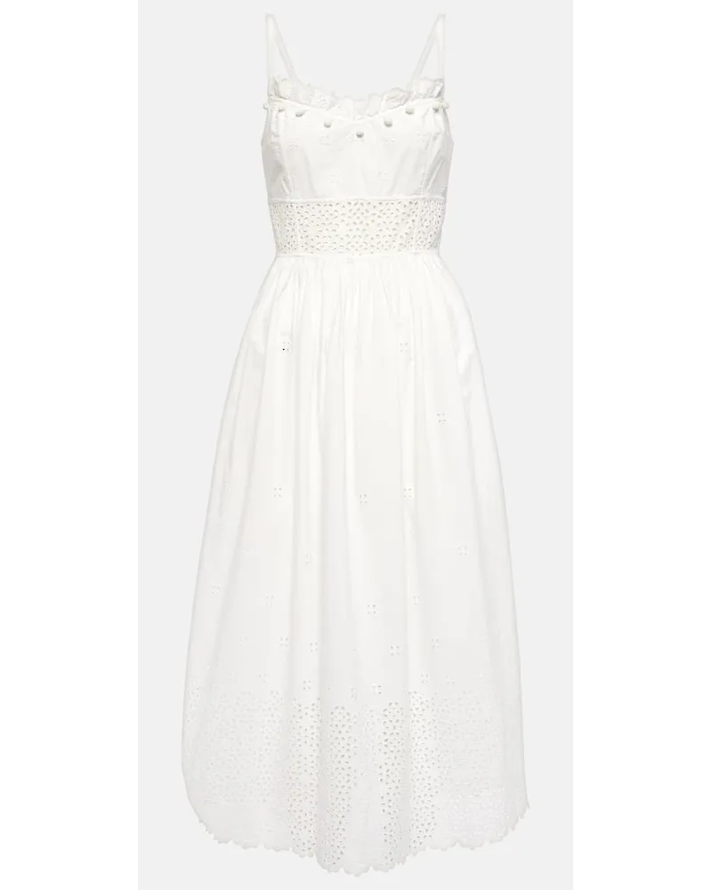 Ulla Johnson Abito midi Cowrie in cotone sangallo Bianco