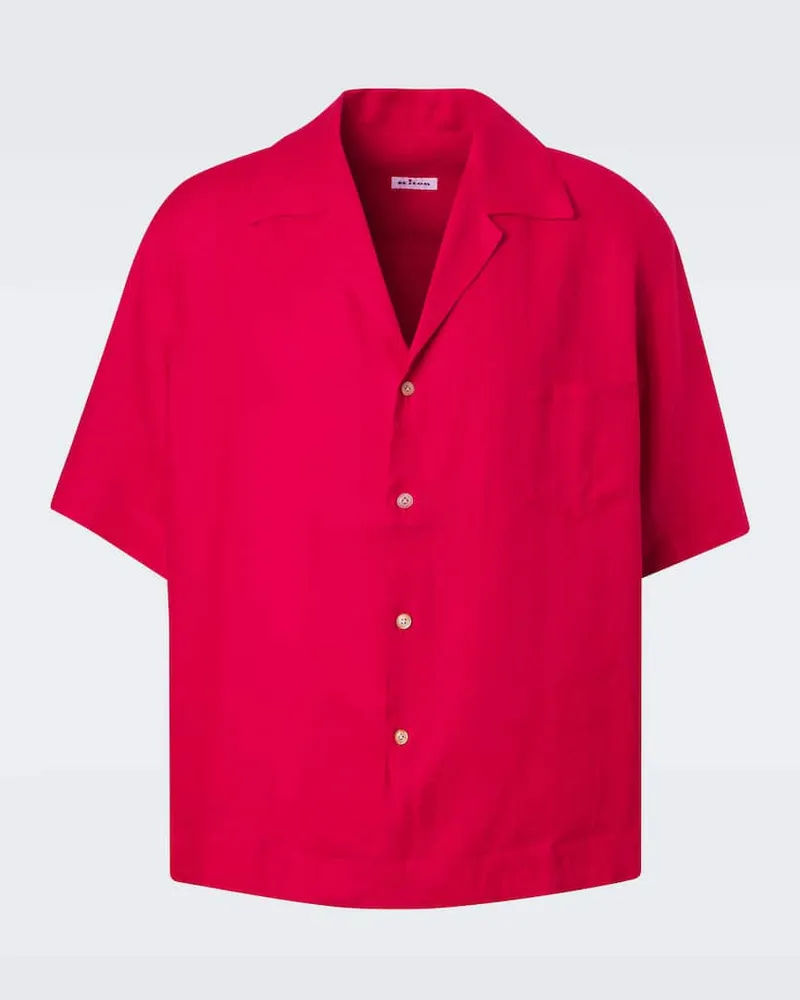 Kiton Camicia bowling in lino Rosso