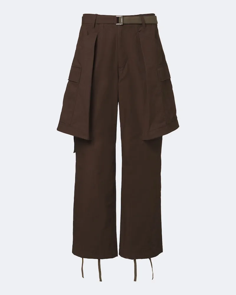Sacai Pantaloni a gamba larga in ripstop Marrone