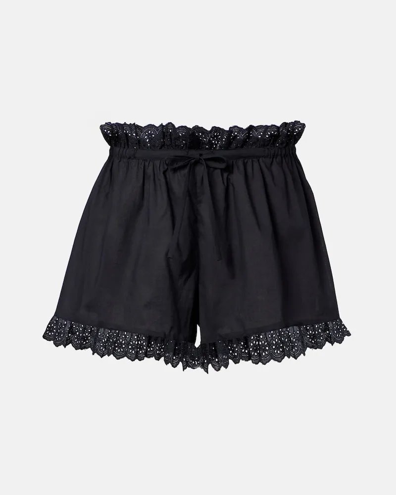 Poupette St Barth Shorts Cory in cotone pointelle Nero