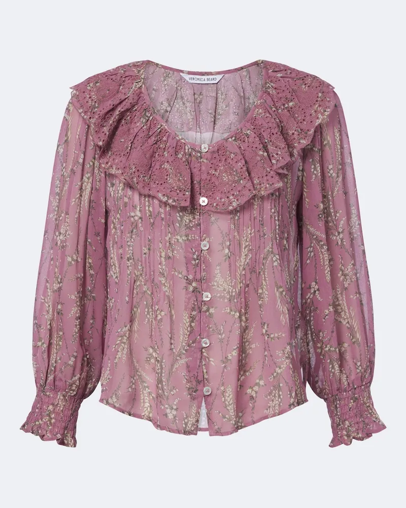 Veronica Beard Blusa Hewitts in georgette con volant Viola