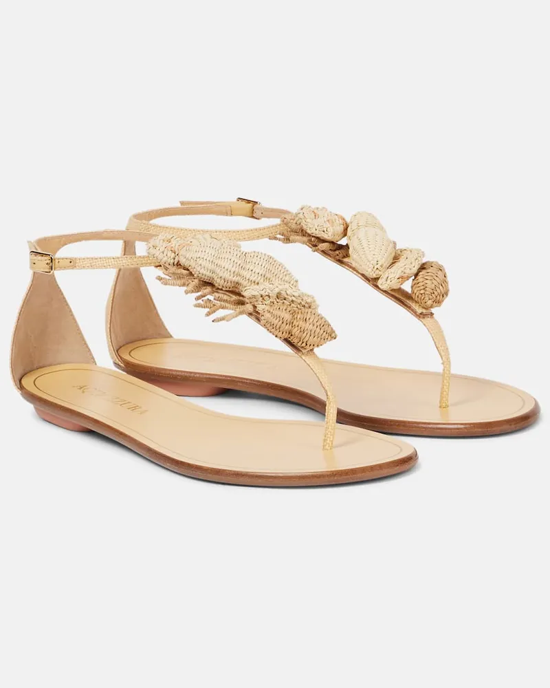 Aquazzura Sandali infradito Marea in pelle con rafia Beige