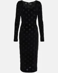 Dolce & Gabbana Abito midi in cotone con logo Nero