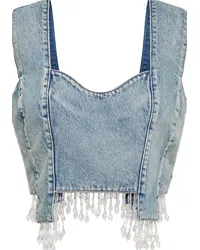 Ganni Top cropped di jeans con perline Blu