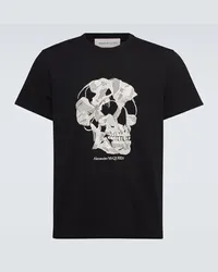 Alexander McQueen T-shirt in jersey di cotone con ricamo Nero